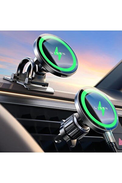 LISEN شاحن سيارة ماج سيف 15 وات، شاحن سيارة لاسلكي بمغناطيس قوي متوافق مع آيفون 16