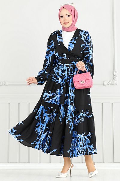 ModaMerve Tie Waist Viscose Suit 843Ozr1047-M Saks&Black
