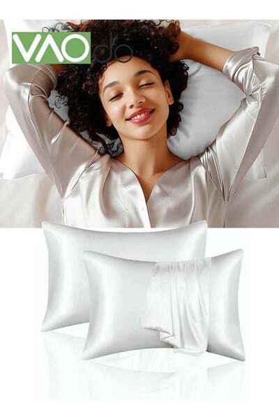 VAODO 2 Satin Pillowcase Set Soft Breathable Moisture Absorption (51*102CM, White)