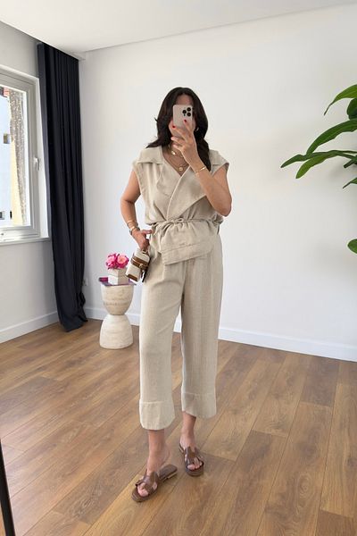 BİRCANÇİL Heta Stone Tie Detailed Vest Pants Set