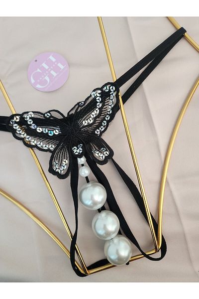 G&H UNDERWEAR String Thong Panties with Pearls (Large Pearl)