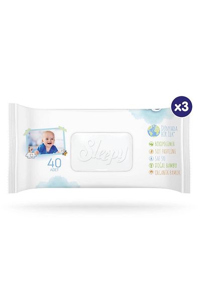 MBB ETİCARET Slepy Bio Natural Wet Towel Wipes 3X40 120 Sheets
