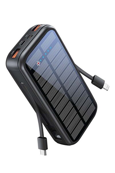 Promate PROMATE 20000mAh EcoLight Solar Power Bank with Built-in USB-C & Lightning Cables Black