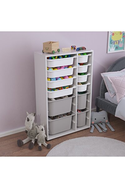 Pratico Rine 12 Sepetli Çok Amaçlı Oyuncak Dolabı Gri Beyaz