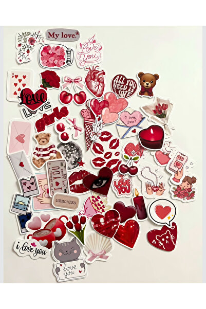 Studio D arte DIY KIT 48 adet Kırmızı Love Sticker Set Bullet Journal Ajanda Laptop Telefon Tablet Etiket Çıkartma