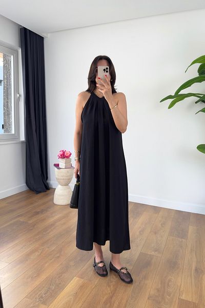 BİRCANÇİL Yerta Black Neck Detailed Maxi Dress