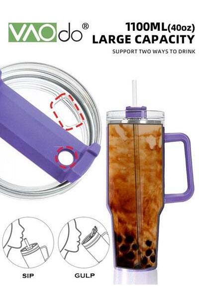 VAODO 40 oz Tumbler with Handle and Straw Lid Reusable Stainless Steel Water Bottle Travel Mug
