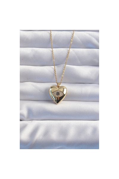 Skygo 316L Steel Chain Gold Color Zircon Stone Eye Figure Openable Heart Model Necklace - Tj-Bko8975