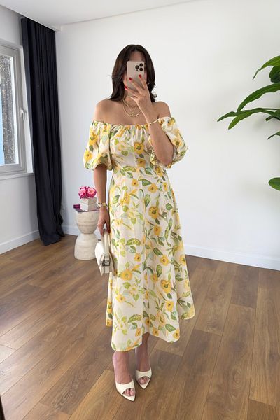 BİRCANÇİL Pera Multicolored Balloon Sleeve Maxi Dress
