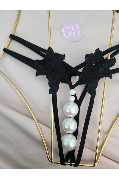 G&H UNDERWEAR String Thong Panties with Pearls (with Large Pearls)