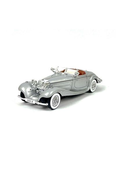 BaoBao Metal Model Car Mercedes-Benz 500K Roadster 1:24 Silver With Moving Doors And Hood BaoBao