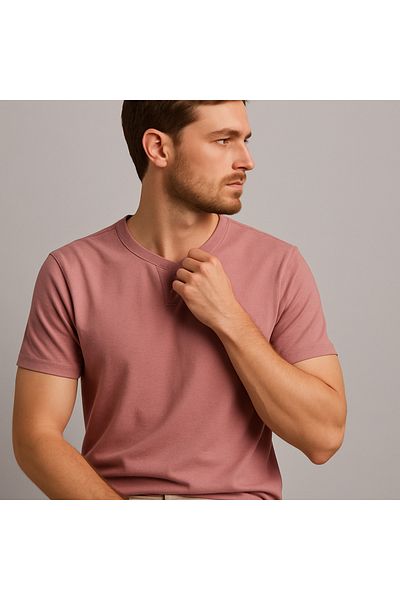 UOMOPARK 2124 Henley T-Shirt Καφέ με λεπτομέρεια με κουμπιά Basic Casual T-shirt