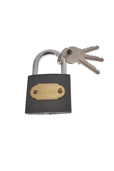 OEM Bossini 11409 padlock, 3 keys included, automatic closing by pressing, black color