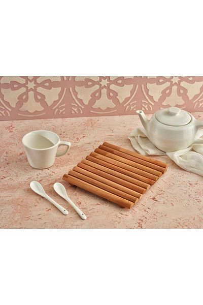 Mena Rise Şirinshop Wooden Trivet, Teapot Base, Wooden Trivet, Pot Pan Base 1108107