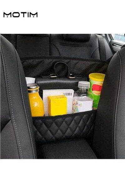 MOTIM Car Leather Seat Storage Bag Hanging Organizer and 2 Pcs Car Seat Hooks Vehicle Back Seat Hanger