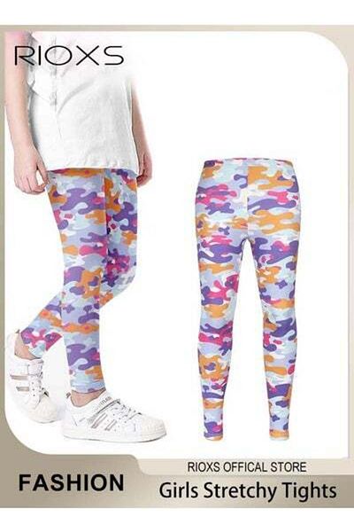 RIOXS Little Kids Girls Cute Printed Stretchy Tights Opaque School Uniform Knitted Pant For Dress