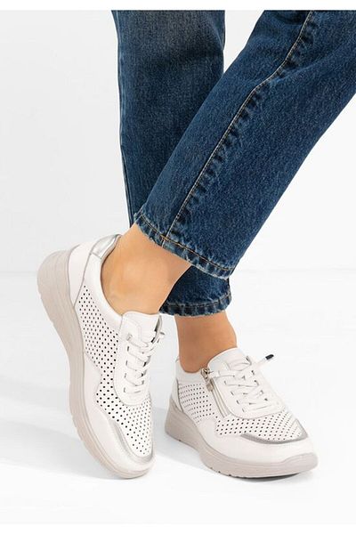 B T Shoes Teniși damă Vernisa albi