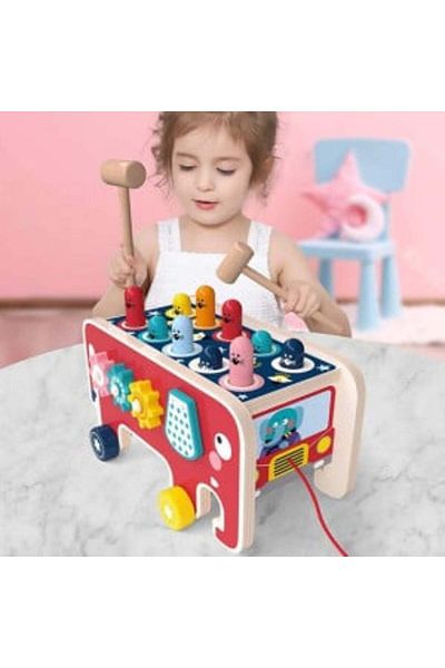 Blusmart 4 in 1 Wooden Pull Elephant Car Toy for Kids