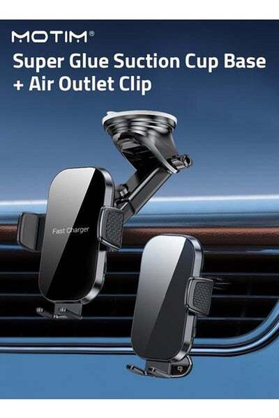 MOTIM 2 In 1 Car Mount For Dashboard/Windshield/Air Vent, Support 15W Fast Charge Car Phone Holder