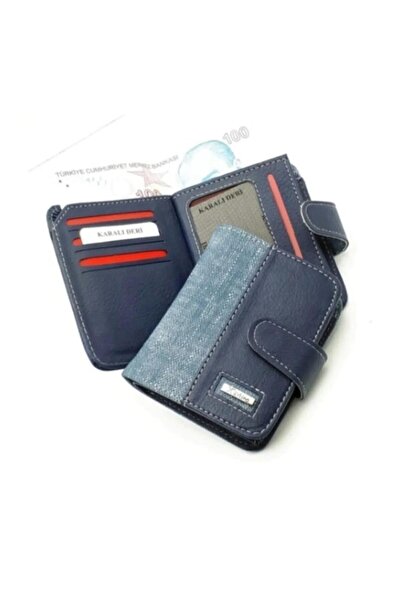 Newish Polo Kot Kumaş Bozuk ve Kağıt Para Kartlık ve Cüzdan - Mavi - Lacvert