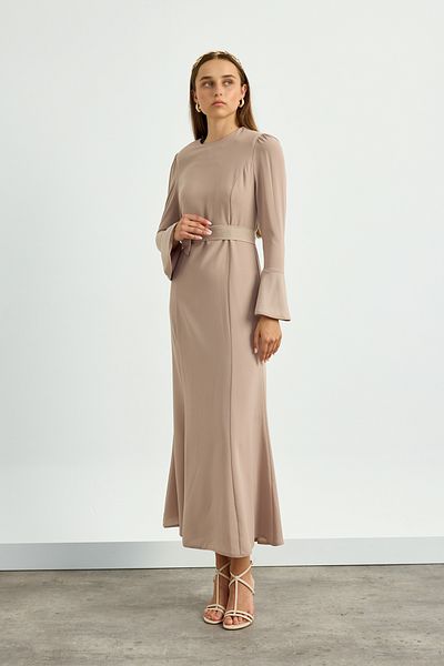 Birgül Bektaş Φόρεμα κρεπ με ζώνη Dark Mink