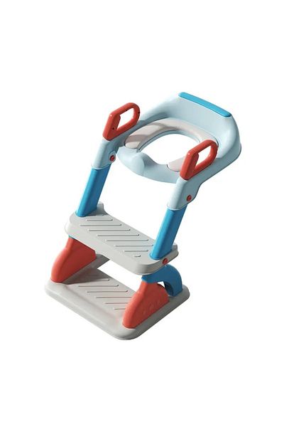 Little Mom Reductor toaleta pentru copii Little Mom Blue, pliabil, echipat cu colac moale din spuma PU, trepte