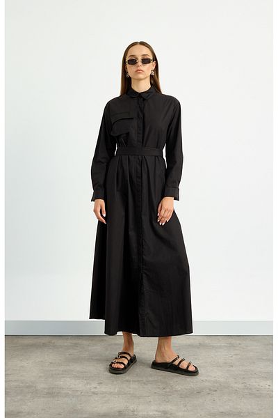 Birgül Bektaş Μαύρο φόρεμα Poplin Trench