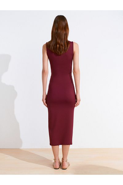 Dilvin 91493 Rochie asimetrică cu detaliu accesorii - Roșu Claret