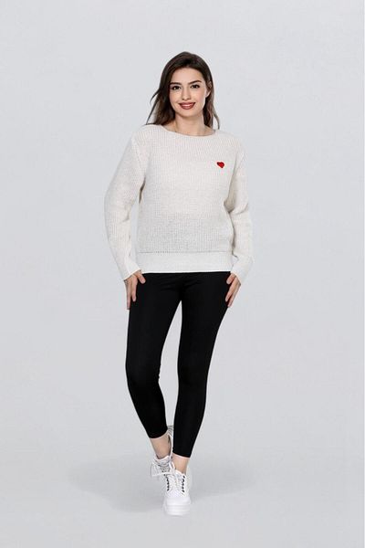 Fox Life Kids Women's Heart Embroidered Knitted Sweater Flt1022