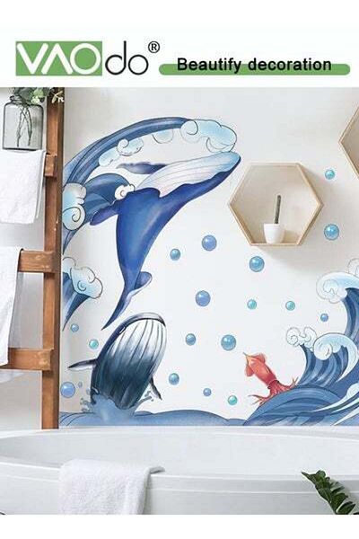 VAODO Printed Wall Sticker Wave Wall Decoration Sticker Home Decoration Waterproof PVC Material Suitable