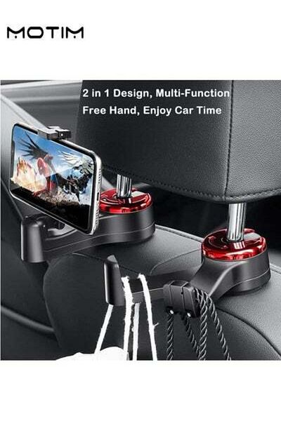 MOTIM Car Hooks for Bags with Headrest Phone Holder 360°Rotatable Car Trash Bag