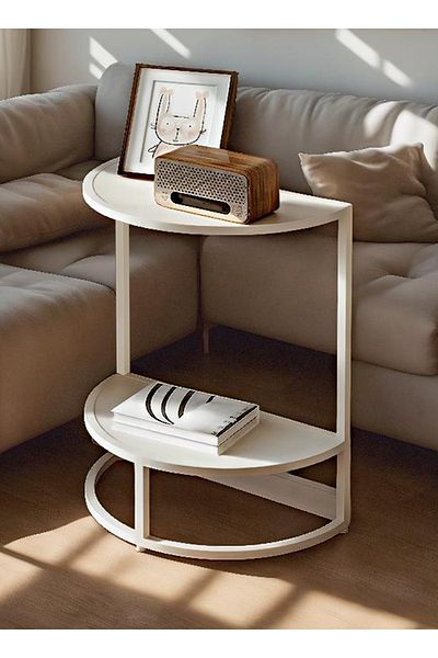 sharpdo Modern Simple Semicircular Side Table for Bedroom, Double-Layer Storage Light Luxury Side Table