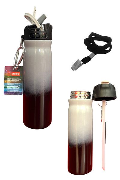 Mikro Steel Water Bottle and Flask with Straw 500 ml Color Changing Keychain with Carrying Strap