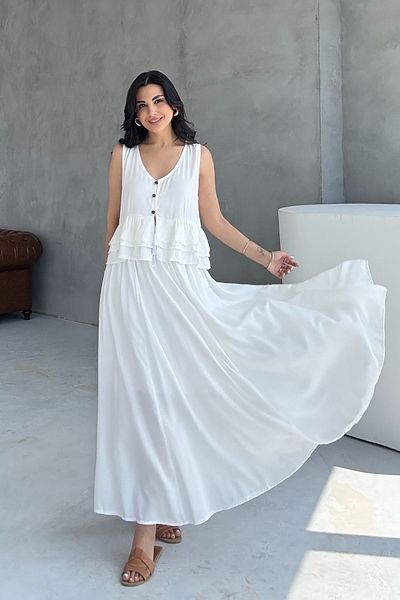 Seda Yalçın Atelier White Linen Vest Skirt Suit