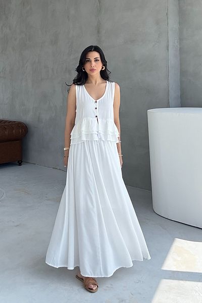 Seda Yalçın Atelier White Linen Vest Skirt Suit