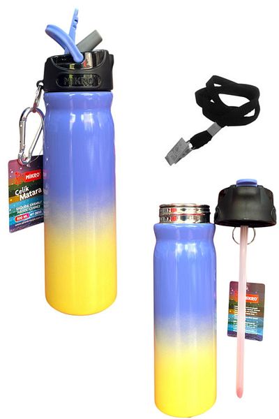 Mikro Steel Water Bottle and Flask with Straw 500 ml Color Changing Keychain with Carrying Strap