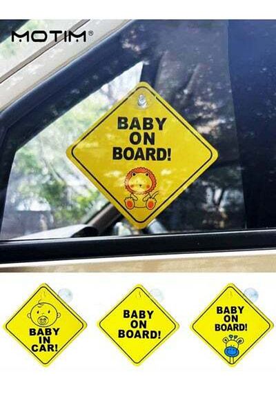 MOTIM 4 Pcs Baby On Board Car Sticker Sign, Car Warning with Suction Cups, Kids Safety Warning Design