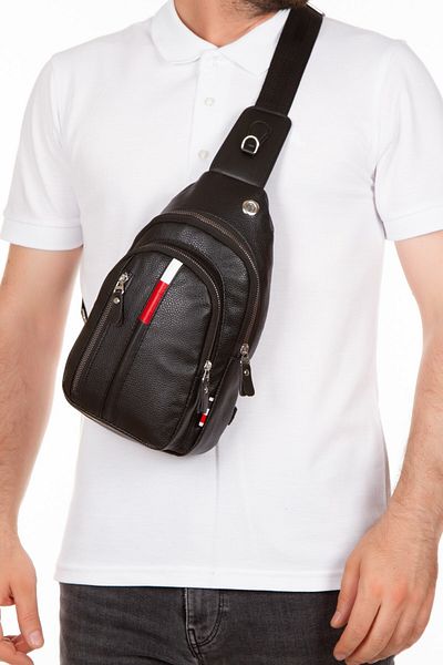 Newish Polo Geantă de piept și umăr din piele Usd Cross Bady Bag cu ieșire pentru căști - neagră