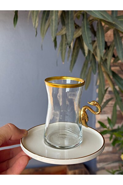 Hediye Köşkü Kuğulu 12 parça Cam Çay Seti