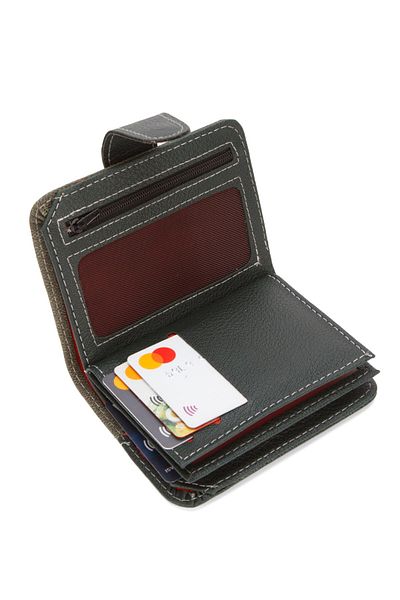Newish Polo Denim Fabric Coin and Paper Money Card Holder and Wallet - Khaki