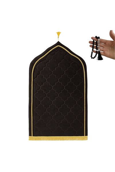 Fabienne Luxury Foam Prayer Mat with Prayer Beads Soft Padded Islamic Sajadah with Knee Support, Anti-Slip