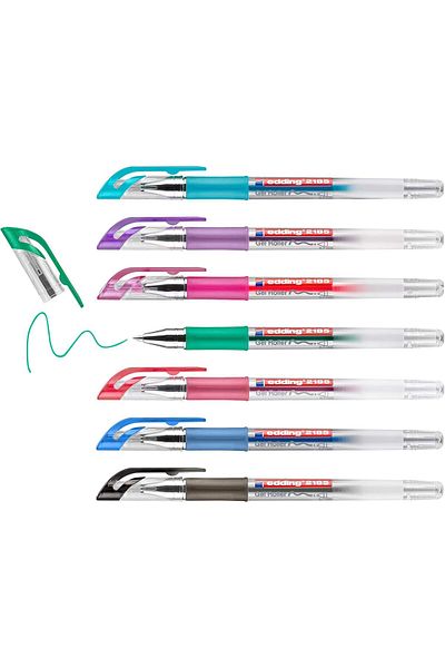 Mena Rise Şirinshop 2185 Gel Roller - Black, Red, Blue, Green, Purple, Pink, Light Blue - 7 Pens - 0,