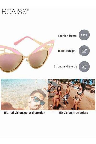 ROAISS Women's Modern Cat Eye Sunglasses UV400 Protection Sun Glasses with Pink Frame