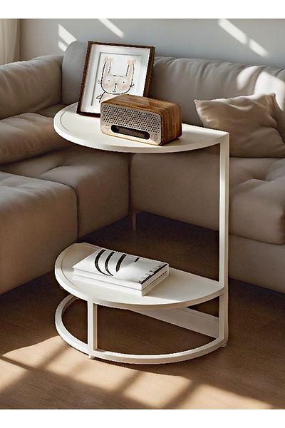 sharpdo Modern Simple Semicircular Side Table for Bedroom, Double-Layer Storage Light Luxury Side Table