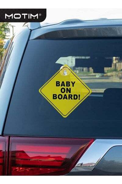 MOTIM 4 Pcs Baby On Board Car Sticker Sign, Car Warning with Suction Cups, Kids Safety Warning Design