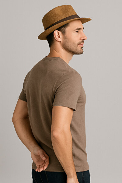 UOMOPARK 2124 Henley T-Shirt Brown Button Detailed Basic Casual t Shirt