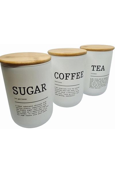 Mena Rise Şirinshop Modern Kitchen Glass Jar Set - Sugar, Coffee, Tea Storage Container with Bamboo Lid 110810