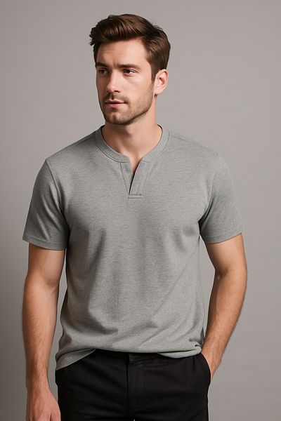 UOMOPARK 2124 Henley T-Shirt Καφέ με λεπτομέρεια με κουμπιά Basic Casual T-shirt