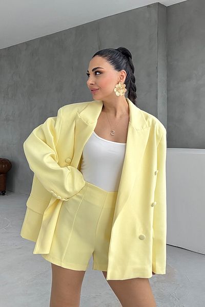 Seda Yalçın Atelier Yellow Padded Jacket Shorts Set