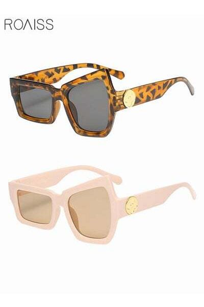ROAISS 2 Pack Geometric Frame Eyebrow-Raising Sunglasses UV400 Protection Irregular Funny Eyewear